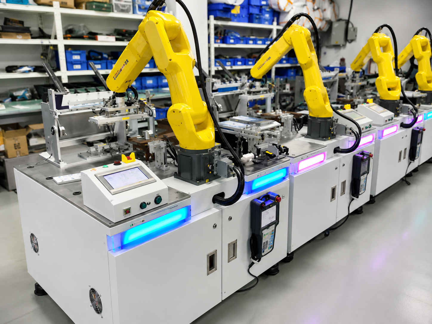 Robotic arms on the automated assembly line