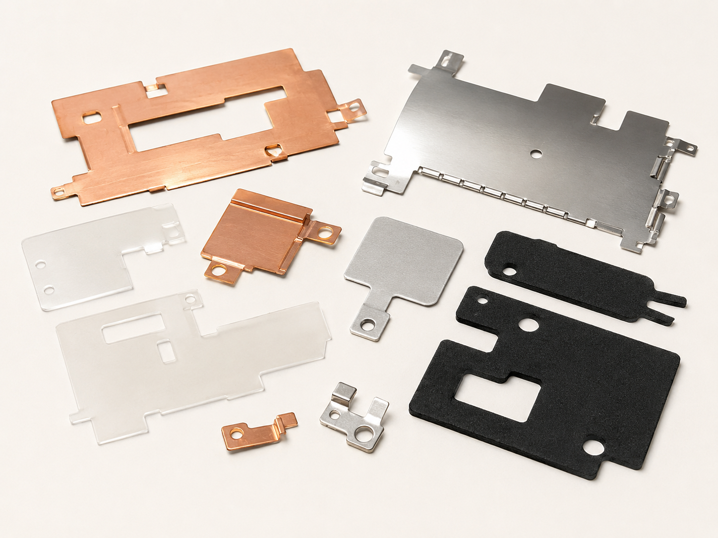 Copper and aluminium EMI shield parts, die-cut